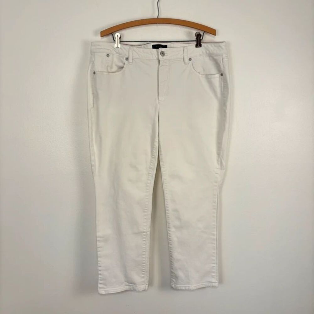 Talbots White Jeans Womens Size 16WP Straight Leg Ankle Crop Stretch Denim Pants